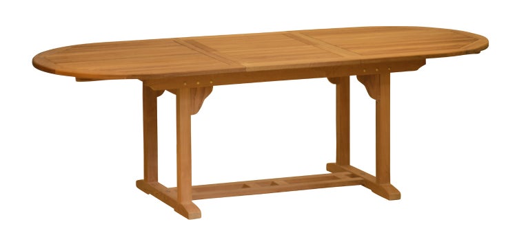 Teak Ausziehtisch oval 180 x 100 cm premium wetterfest erweiterbar