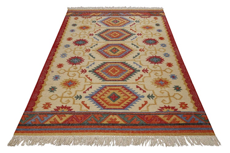 Kelim Teppich Beige aus Wolle Valere Green Looop 140x200 cm
