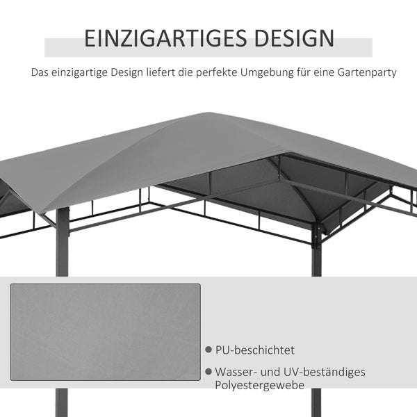 Detailansicht eines Pavillons mit wasser- und UV-beständigem Polyestergewebe und PU-Beschichtung.