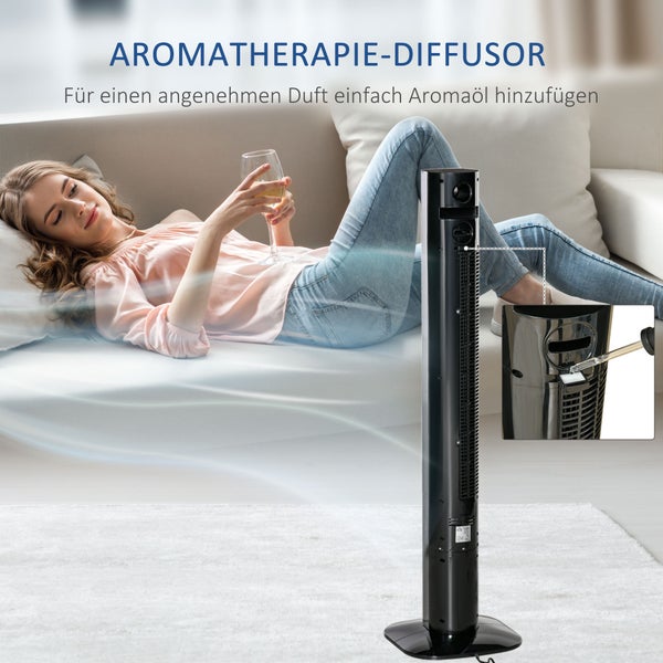 HOMCOM Turmventilator Säulenventilator mit Fernbedienung Standventilator Aroma-Diffusor Timer-Funktion 3 Belüftungsstufen 45W 70° Oszillation Schwarz 31,5 x 31,5 x 117 cm