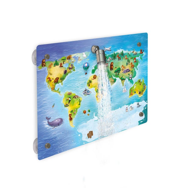 fredis Kinderdusche Motiv Weltkarte flexible Duschwand mit Motiv, Montage ohne Bohren