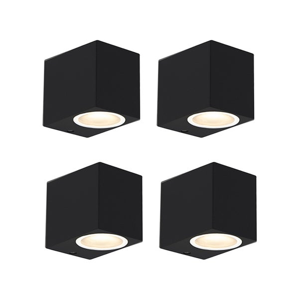 4er-Set quadratische LED-Wandleuchten in Schwarz.