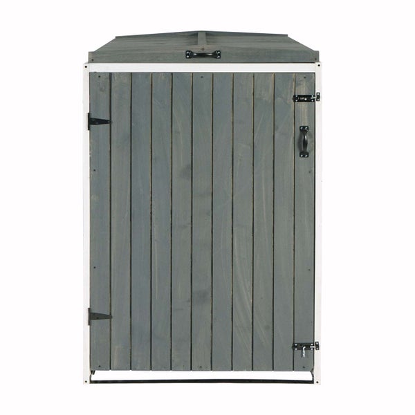 Grauer Gartenschrank aus Holz mit Tür