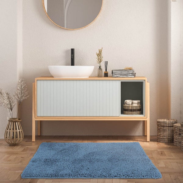 FLOORDIREKT Badematte Sky Soft - Reckteckig - Rutschhemmende Rückseite - Hellblau - 60 x 100 cm