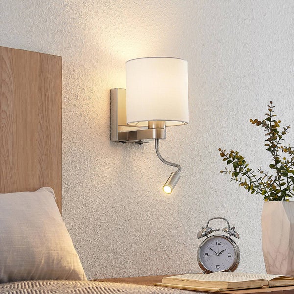 ,schwenkbar in Weiß aus Textil (1 flammig, E27) - Wandstrahler Wandbeleuchtung Schlafzimmer / Wohnzimmer Wohnzimmerleuchte