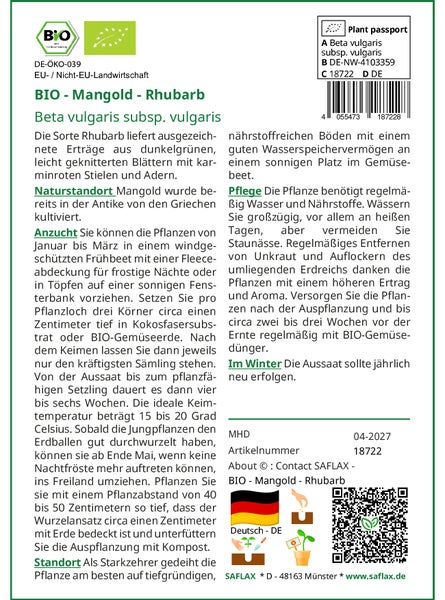 SAFLAX Garden to go - BIO - Mangold - Rhubarb - Beta vulgaris subsp. vulgaris - 50 Samen - Mit Topf, Klima - Deckel und Anzuchtsubstrat
