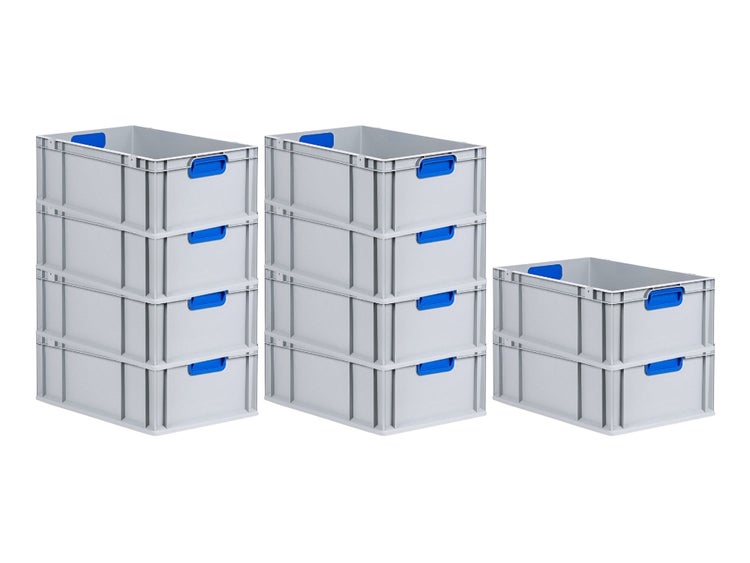 PROREGAL Spar Set 10x Eurobox Nextgen Color HxBxT 22 x 40 x 60 cm 44 Liter Griffe Blau Geschlossen Verstärkter Boden Eurobehälter Transportbox