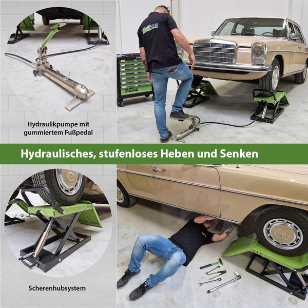 Auffahrrampe hydraulisch 1360 kg Breite je 34 cm Hebebühne doppelt Wagenheber Pkw schwarz/grün