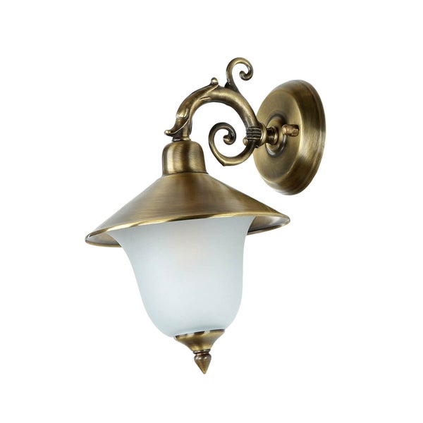 Wandleuchte mit Lampenschirm aus mattiertem Glas und Metallelementen