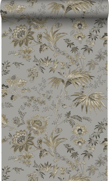 Origin Wallcoverings Tapete Blumen Taupe Grau und Braun - 53 cm x 10,05 m - 326125