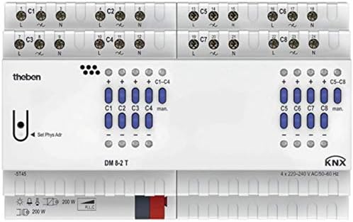 Theben 4940285 DM 8-2 T KNX 8-Fach Universal-Dimmaktor FIX2 mit Dimmbereich 0-100%, Vorschaltgerät