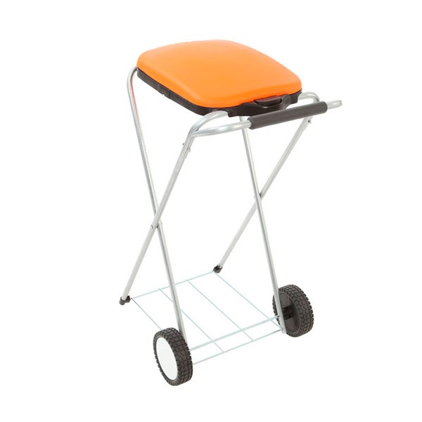 PROREGAL Klassischer Abfallsackständer Mit Deckel und Rollen HxBxT 83 x 44 x 56 cm Verzinkte Rohre Orange