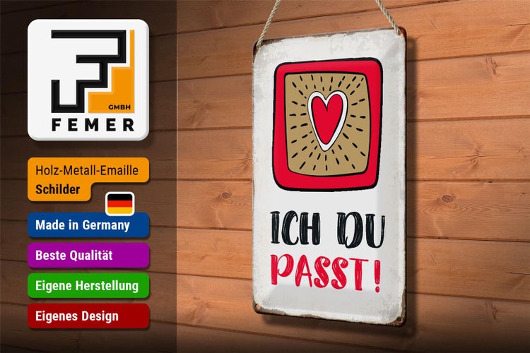 Blechschild Spruch 20x30cm ich du passt Herz Liebe