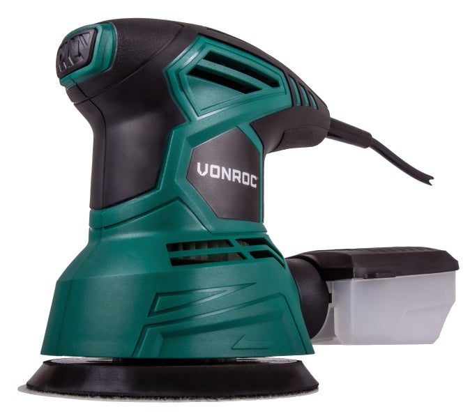 VONROC Exzenterschleifer elektrisch, Schleifmaschine - Handschleifer mit Staubbehälter 300W, 13.000/min, 125mm, Variable Geschwindigkeit - Ideal für Holz, Kunststoff, Metall - inkl. 12 Schleifpapier