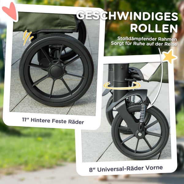 PawHut Hundewagen Hundebuggy klappbar für große Hunde & Katzen bis 30 kg Katzenbuggy mit Kissen Netzfenstern Türen Aufbewahrungstasche Katzenwagen mit Sicherheitsleinen, Bremsen, Buggy Dunkelgrün