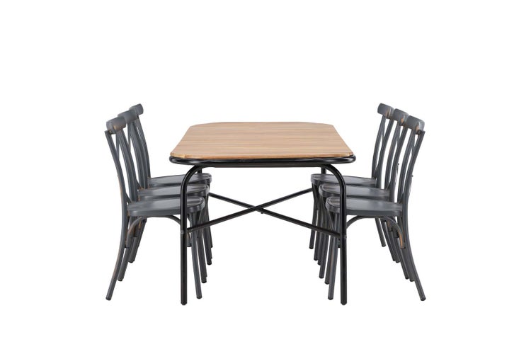 Holmbeck Gartenset Tisch 90x200cm natur, 6 Stühle Peking dunkel grau. 90 X 200 X 75 cm