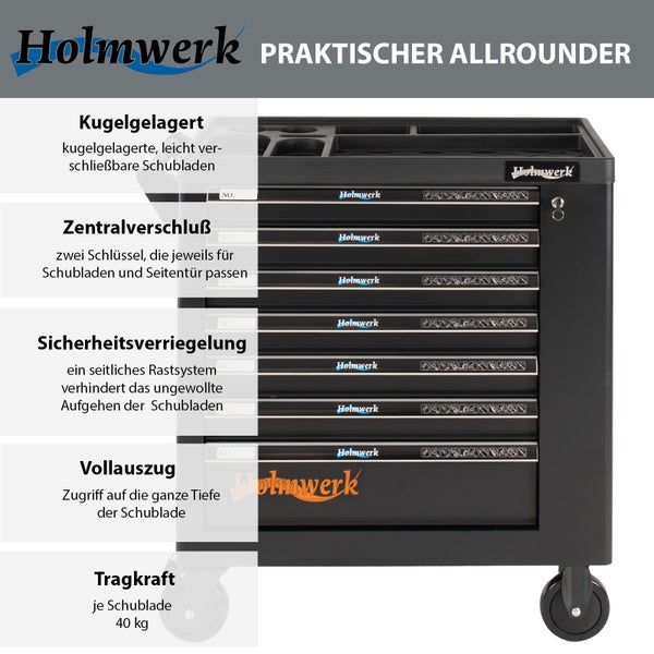 Werkstattwagen ROCKX unbestückt 7 Schubladen Seitentür Vollauszug Softclose abschließbar