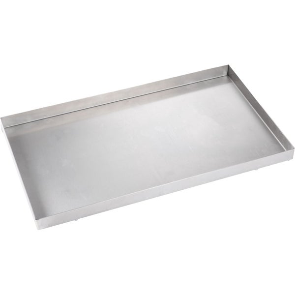 Rechteckige Schale aus Edelstahl mit erhöhtem Rand.