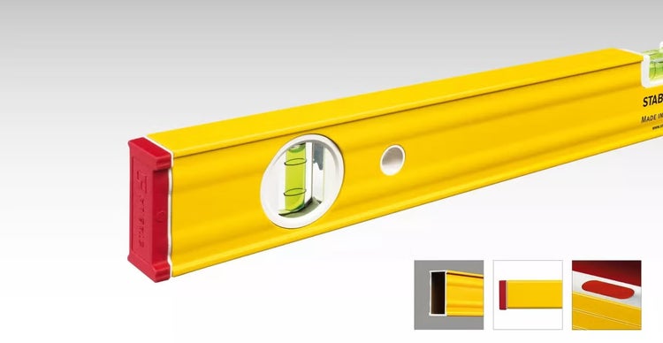 Stabila Wasserwaage mit Libellen zur präzisen Ausrichtung bei Bau- und Renovierungsarbeiten.