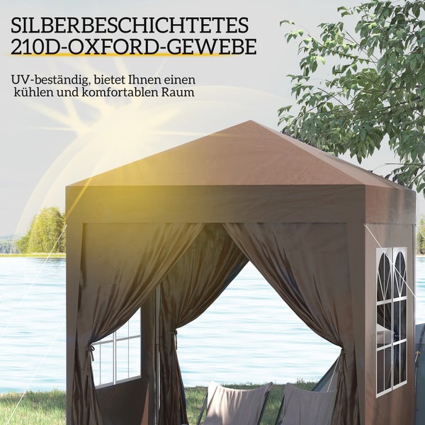 Outsunny Pavillon 2x2m Wasserdicht, Pop-up Faltpavillon mit 4 Seitenwänden, Abflusslöcher Fenster, faltbar Partyzelt UV 30+, Gartenzelt mit Tragetasche, Gartenpavillon für Terrasse, Braun