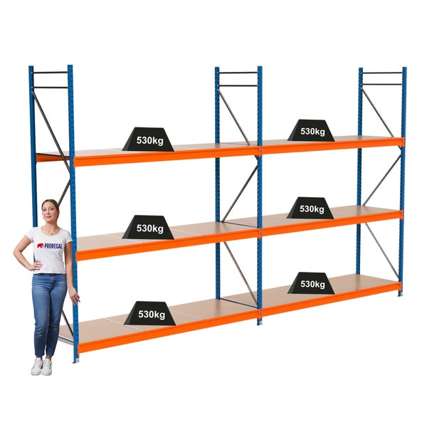 Lagerregal mit drei Ebenen und einer Traglast von 530 Kilogramm pro Ebene