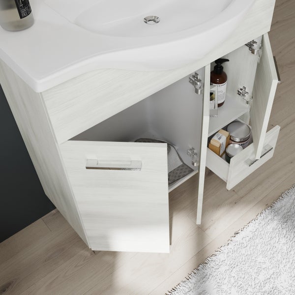 Möbelset für das Badezimmer 85 cm, bodenstehend, Eiche weiß | Rimini