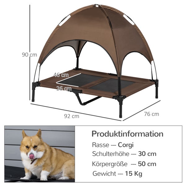 PawHut Hundebett, L92 x B76 x H90 cm, Metall, Oxford, Netzstoff, Taftstoff, Kaffee+Schwarz