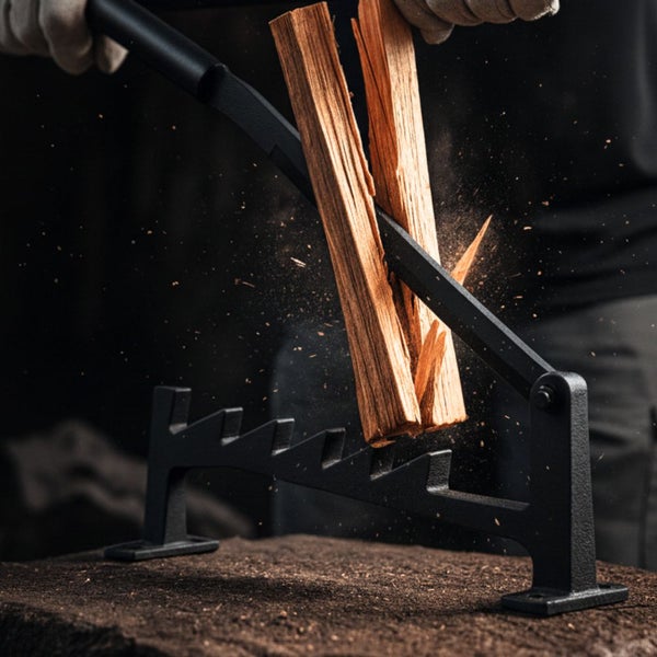 Holzspalter in Aktion mit Holzscheit