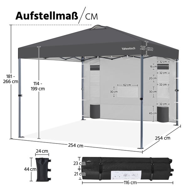 Abmessungen des Pavillons mit Angaben in Zentimetern
