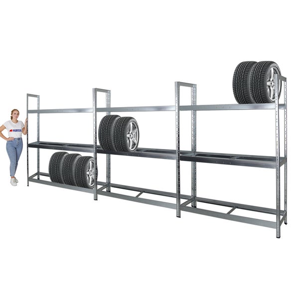 PROREGAL Mega Deal 3x Reifenregal Tiger XL HxBxT 200 x 150 x 45 cm Bis Zu 54 Reifen Verzinkt
