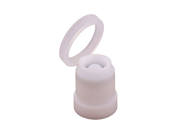 Weiße Kunststoff-Dichtung für Ablaufventile von Spülkästen.