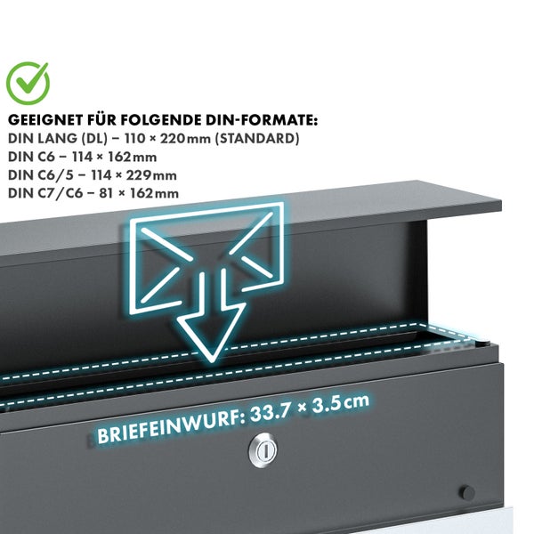 FLOORDIREKT Briefkasten Gaston - Stahl Wandbriefkasten mit Zeitungsfach und Edelstahl-Namensschild