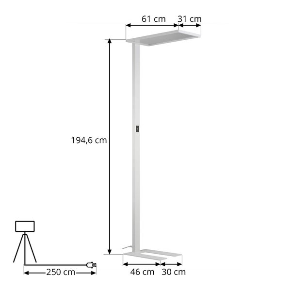 PRIOS LED Bürostehleuchten Taronis ( Touchdimmer) dimmbar (Modern) in Weiß aus Aluminium (1 flammig, ) - Bürolampe Arbeitsplatzlampe Standleuchte Stehlampe Deckenfluter Touch Lampe