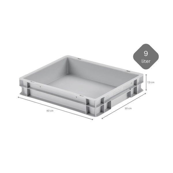 PROREGAL SuperSparSet 10 x Eurobehälter Mit Geschlossenem Griff und Scharnierdeckel HxBxT 7,5 x 30 x 40 cm 9 Liter Grau Eurobox Transportbox