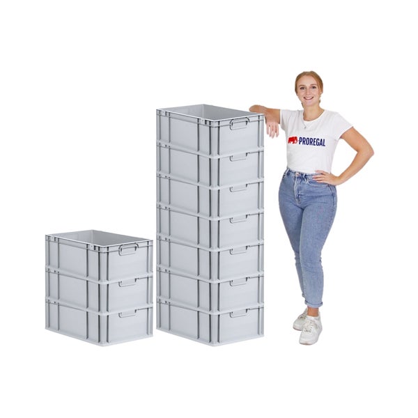 PROREGAL Spar Set 10x Eurobox Nextgen Economy Mit Auflagedeckel & 4x Schiebeschnappverschlüsse Schwarz Griffe Geschlossen HxBxT 22 x 40 x 60 cm