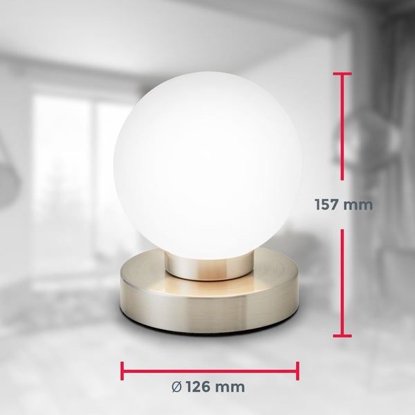 Nachttischlampe - touch, dimmbar, LED, E14 Fassung, Glas, chrom