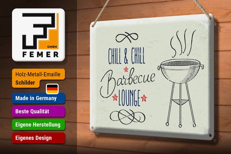 Blechschild Spruch Chill & Chill Barbecue Lounge 30x20cm