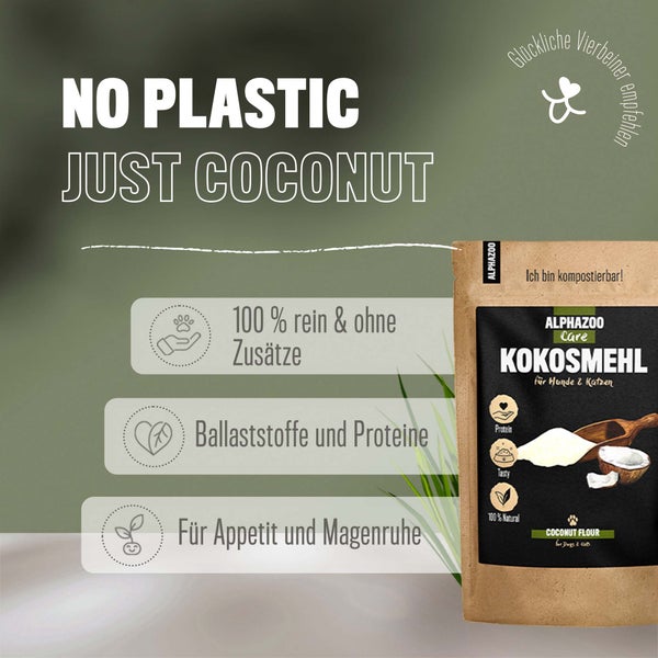 ALPHAZOO Premium Kokosmehl 250g für Hunde und Katzen I Kokos Flocken Protein