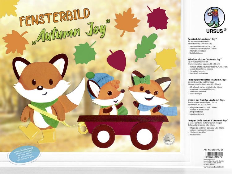URSUS Kinder-Bastelsets Fensterbild Autumn Joy Set enthält Materialien für 1 Fensterbild (ca. 60 x 50 cm)