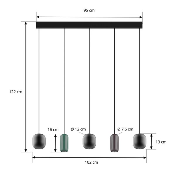 Lucande Pendelleuchte Narion (Modern) in Schwarz aus Metall (5 flammig, GU10) - Deckenlampe Esstischlampe Hängelampe Hängeleuchte Wohnzimmerleuchte