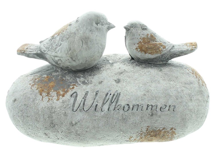 FRANK FLECHTWAREN | Dekostein Willkommen, ZEMENT, 21 x 12,5 x 13,5 cm