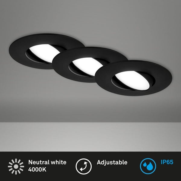 LED recessed spots, set of 3, IP65, black, 3xLED-p