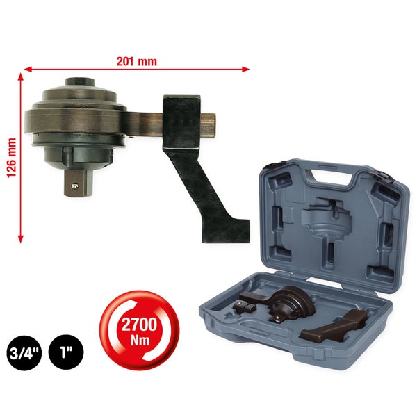 Technische Zeichnung eines KS Tools Drehmomentvervielfältigers mit Bemaßung