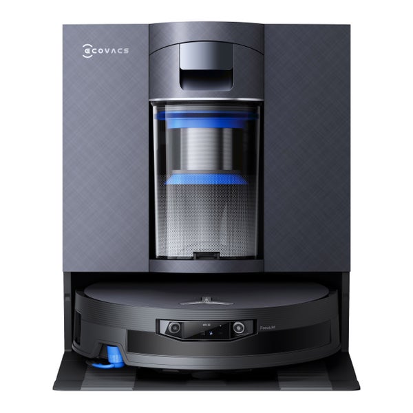 Ecovacs Saugroboter und Wischroboter mit multifunktionaler Reinigungsstation, Technologie zur Hinderniserkennung und Ecovacs Logo.