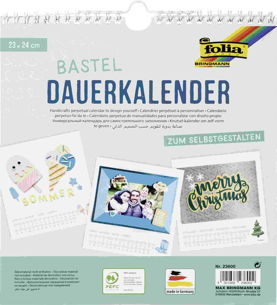 Folia  Dauerkalender mit Spiralbindung 220g/m², 23x24cm, Papier weiß, Druck schwarz