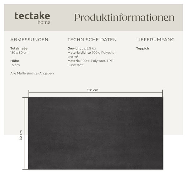 Kurzflorteppich tectake rutschfeste Unterseite verschiedene Größen und Farben 80 x 150 cm
