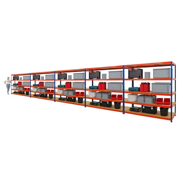 PROREGAL Mega Deal 5x Schwerlastregal Giant Elephant HxBxT 180 x 180 x 60cm Fachlast 200kg Blau-Orange