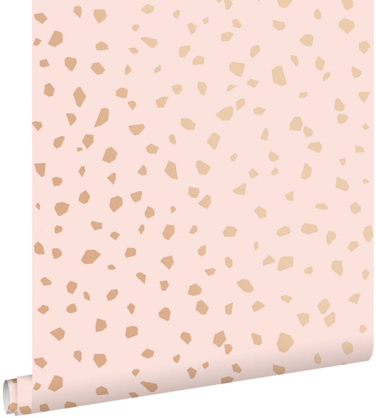 ESTAhome Tapete Terrazzo-Motiv Hellrosa und Roségold - 53 cm x 10.05 m - 139199