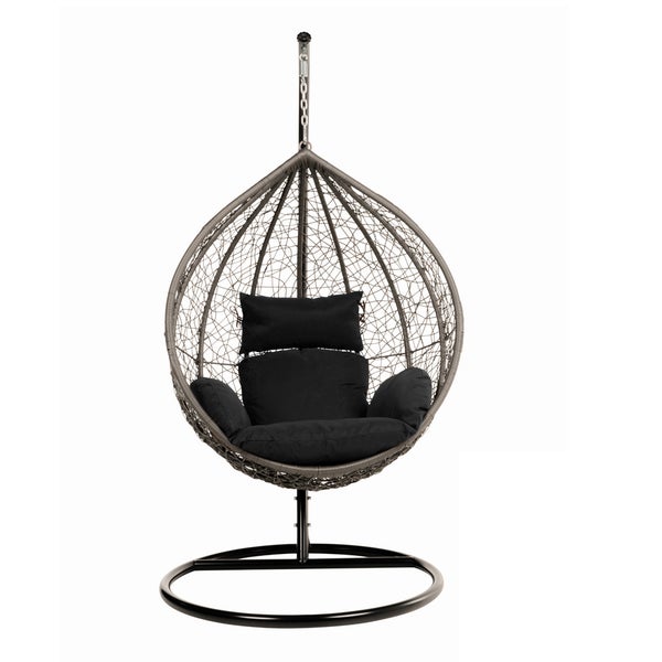 Home Deluxe - Hängesessel Cielo - Schwarz, Höhe 200 cm - inkl. Gestell, Sitz- und Rückenkissen I Polyrattan Hängestuhl Gartenschaukel Hängekorb