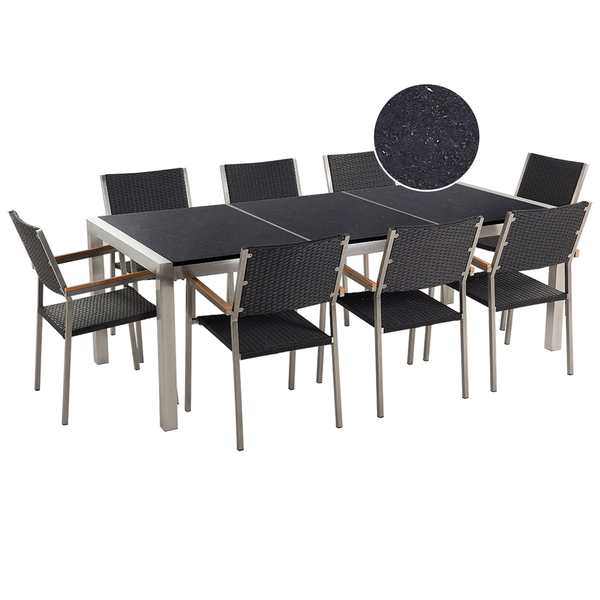 Gartenmöbel Set 8-Sitzer GROSSETO Dreifachplatte Granit Polierter Schwarz